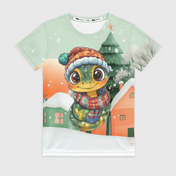 Женская футболка Новогодняя змейка в шарфике