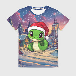 Женская футболка Маленькая змейка в новогодней шапочке