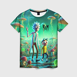 Женская футболка Рик и Морти изучают планету мухоморов - нейроарт ф