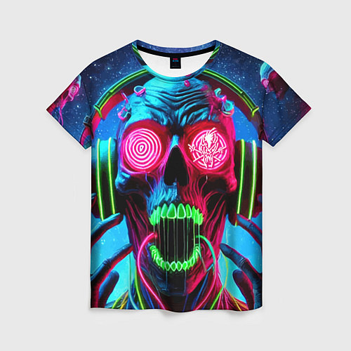 Женская футболка Metallica - neon skull with headphones / 3D-принт – фото 1