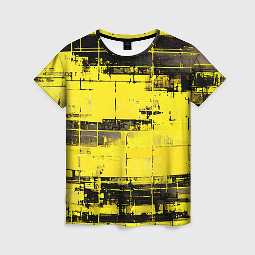 Женская футболка Чёрно-жёлтый техно-паттерн / 3D-принт – фото 1