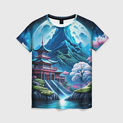 Женская футболка Пейзаж Японии и горы