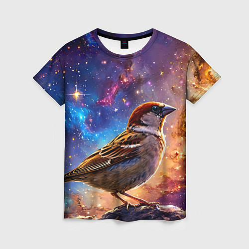 Женская футболка Воробей в космосе / 3D-принт – фото 1