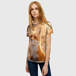 Футболка женская Рыжая лисичка в снежном лесу, цвет: 3D-принт — фото 2