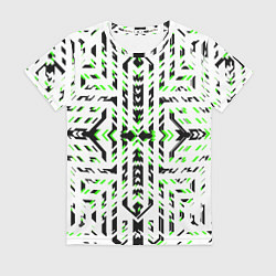 Женская футболка Чёрно-зелёный диагональные полосы на белом фоне