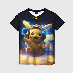 Женская футболка Пикачу диджей