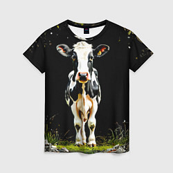 Женская футболка Корова на черном