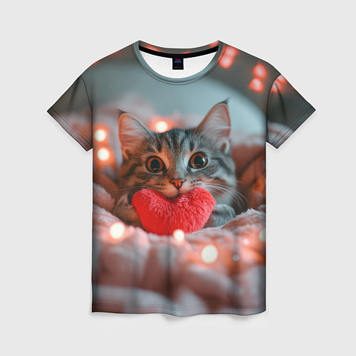 Женская футболка Котик с сердечком / 3D-принт – фото 1