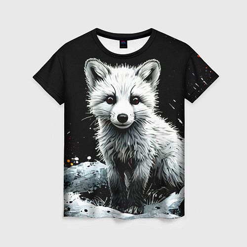 Женская футболка Песец на черном / 3D-принт – фото 1