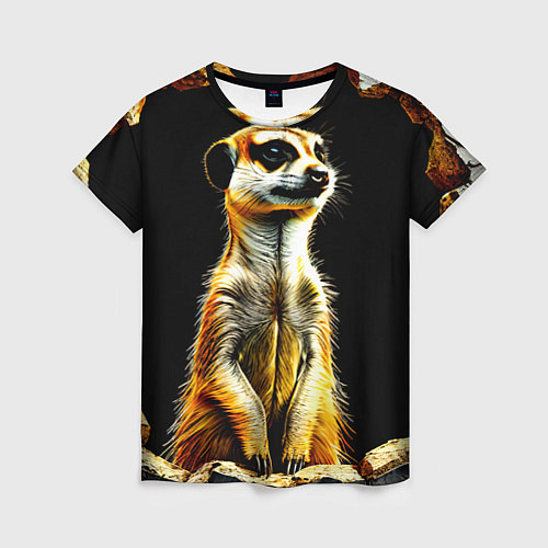 Женская футболка Сурикат на черном / 3D-принт – фото 1