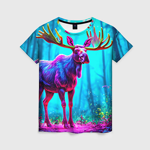 Женская футболка Лось в сереневом свете / 3D-принт – фото 1