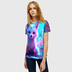 Футболка женская Песец в неоновом свете, цвет: 3D-принт — фото 2