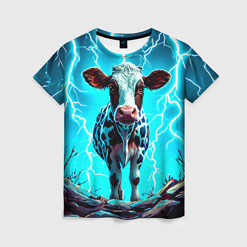 Женская футболка Корова в разрядах молнии / 3D-принт – фото 1