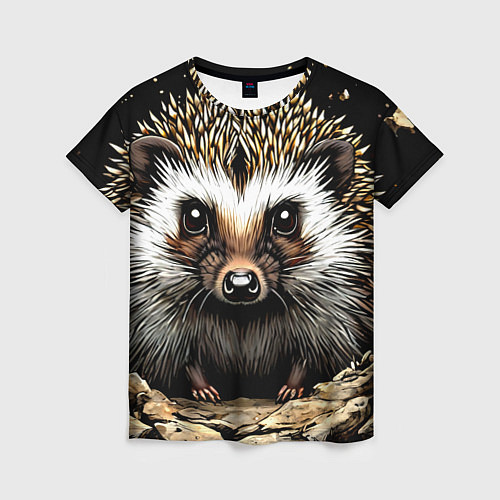 Женская футболка Ёжик на черном / 3D-принт – фото 1