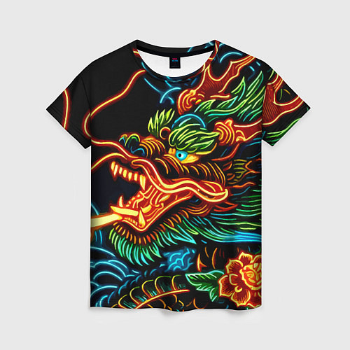 Женская футболка Japanese neon dragon - irezumi / 3D-принт – фото 1