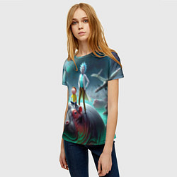 Футболка женская Рик и Морти сидят на бегемоте - нейроарт фантазия, цвет: 3D-принт — фото 2