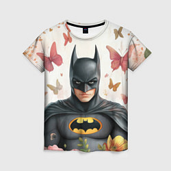 Женская футболка Бэтмен бабочки и цветы