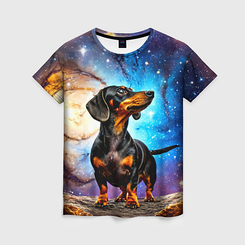 Женская футболка Такса в космосе / 3D-принт – фото 1