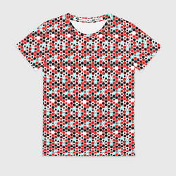 Женская футболка Киберпанк шестиугольники красные