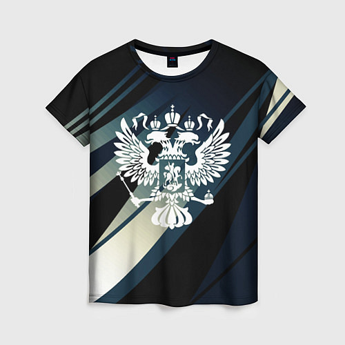Женская футболка Герб России Двуглавый орёл чёрно-синий / 3D-принт – фото 1