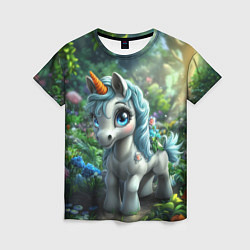 Женская футболка Единорожка в зеленом лесу