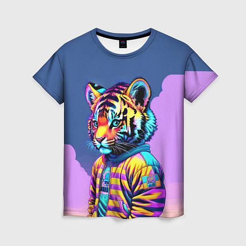 Женская футболка Cool tiger cub - pop art / 3D-принт – фото 1