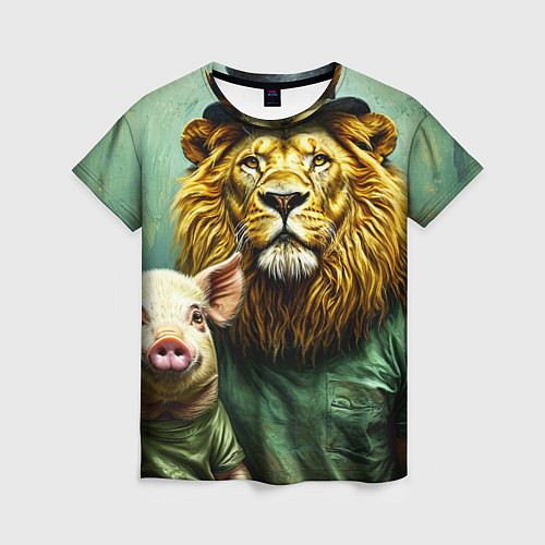 Женская футболка Лев со свиньей / 3D-принт – фото 1