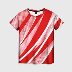 Женская футболка Красно-белый абстракция с полосами