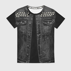 Женская футболка Джинсовка с татуировкой дракона и самурая - имитац