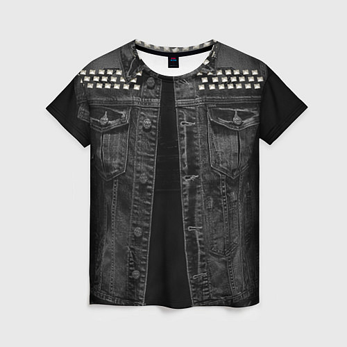 Женская футболка Джинсовка с татуировкой дракона и самурая - имитац / 3D-принт – фото 1