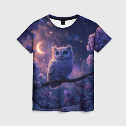 Футболка женская Ночная сова на ветке, цвет: 3D-принт