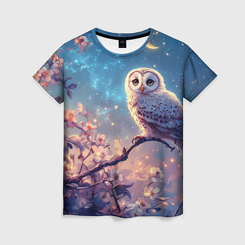 Женская футболка Сова на фоне ночного неба / 3D-принт – фото 1