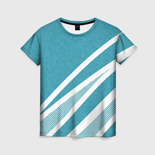 Женская футболка Бело-голубой абстракция с полосами / 3D-принт – фото 1