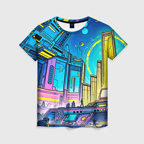 Женская футболка Космический город / 3D-принт – фото 1