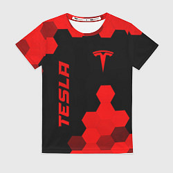 Женская футболка Tesla - red gradient вертикально