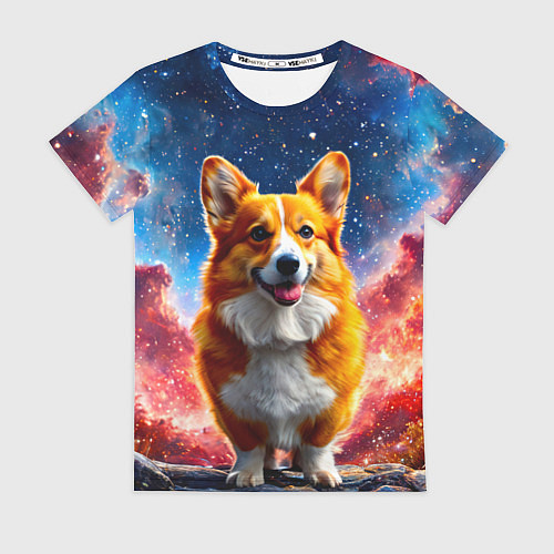 Женская футболка Корги и космическое небо / 3D-принт – фото 1