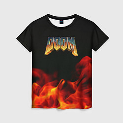Женская футболка Doom огненная текстура
