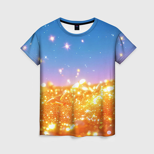 Женская футболка Золотые шарики на голубом фоне / 3D-принт – фото 1