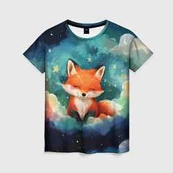 Женская футболка Лисенок на облаках