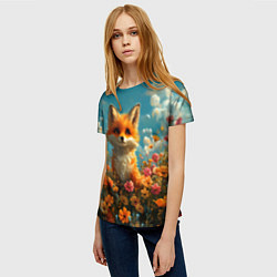 Футболка женская Лисица в цветочном поле, цвет: 3D-принт — фото 2