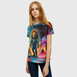 Футболка женская Лев бравый космонавт - неоновый космос, цвет: 3D-принт — фото 2