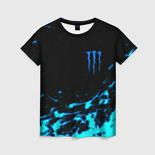Женская футболка Monster energy голубые краски / 3D-принт – фото 1