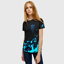 Футболка женская Monster energy голубые краски, цвет: 3D-принт — фото 2