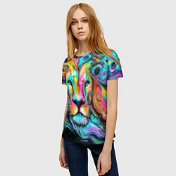 Футболка женская Абстрактная морда льва - яркие психоделические цве, цвет: 3D-принт — фото 2
