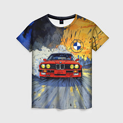 Женская футболка Красная BMW на скорости