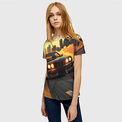 Футболка женская БМВ на фоне заката, цвет: 3D-принт — фото 2