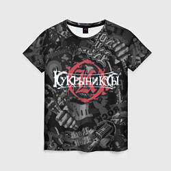 Футболка женская Кукрыниксы логотип на фоне гитар, цвет: 3D-принт