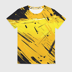 Женская футболка Желтая краска на черном фоне