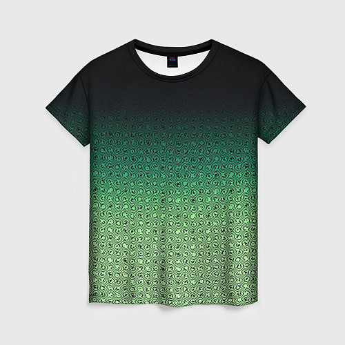 Женская футболка Чёрно-зелёный градиент с узором / 3D-принт – фото 1
