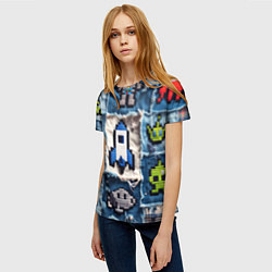 Футболка женская Космический пиксельный корабль, цвет: 3D-принт — фото 2